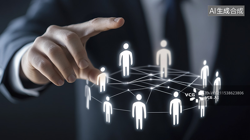 【AI数字艺术】手指触摸商务客户联系关系图图片素材