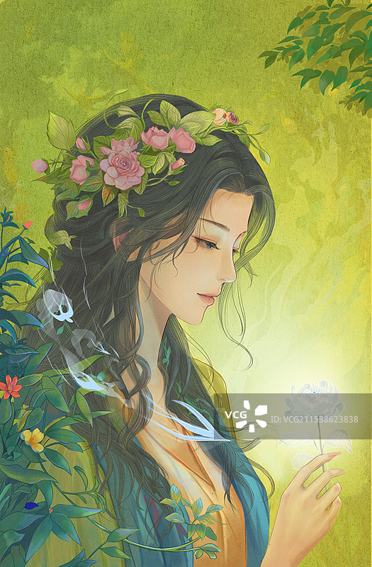 古风女神，春天，美丽的女子，图层可拆图片素材