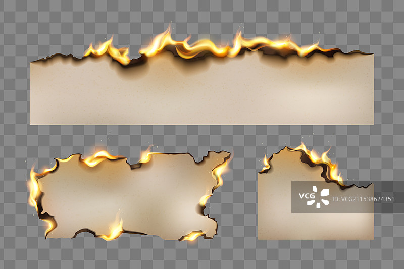 燃烧的纸张在透明背景上图片素材