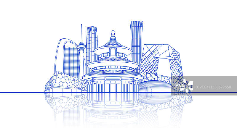 北京地标建筑天际线合集线稿图片素材