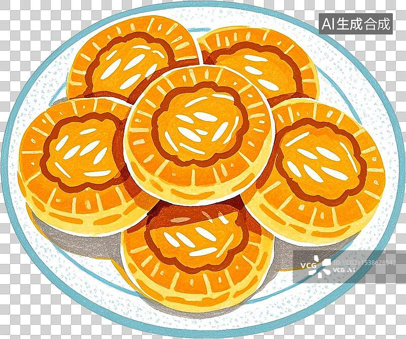【AI数字艺术】一盘鸡仔饼免抠插画元素图片素材