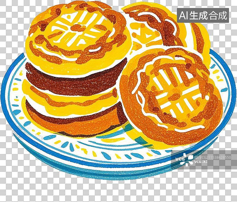 【AI数字艺术】一盘鸡仔饼免抠插画元素图片素材
