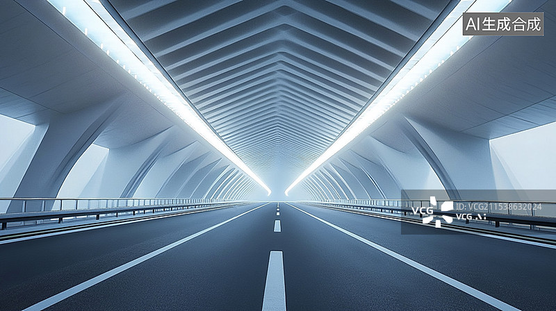 【AI数字艺术】公路上的高架桥涵洞汽车广告背景图图片素材