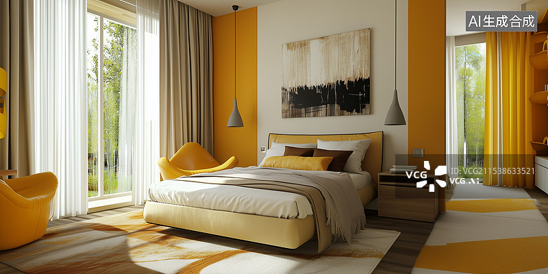 【AI数字艺术】极简现代风格卧室设计图片素材