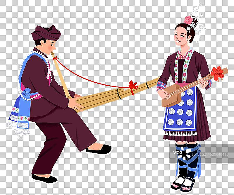弹琴唱歌吹芦笙的侗族男女图片素材