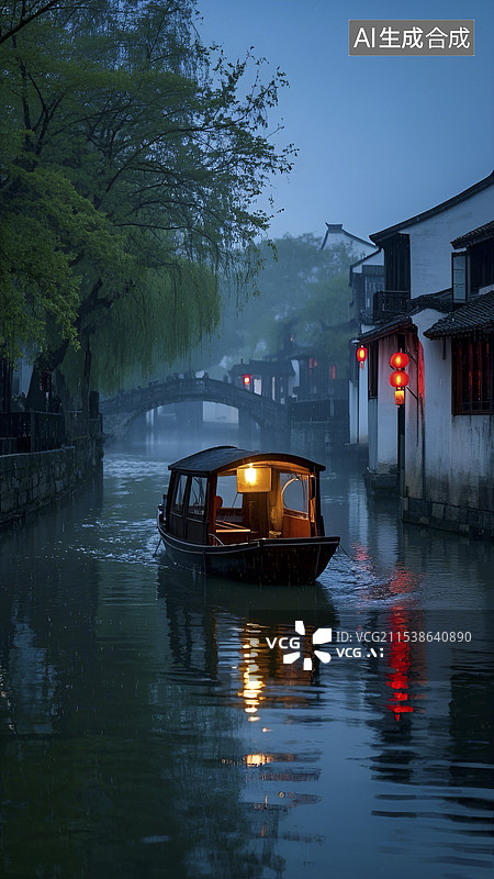 【AI数字艺术】天青色等烟雨插画图片素材