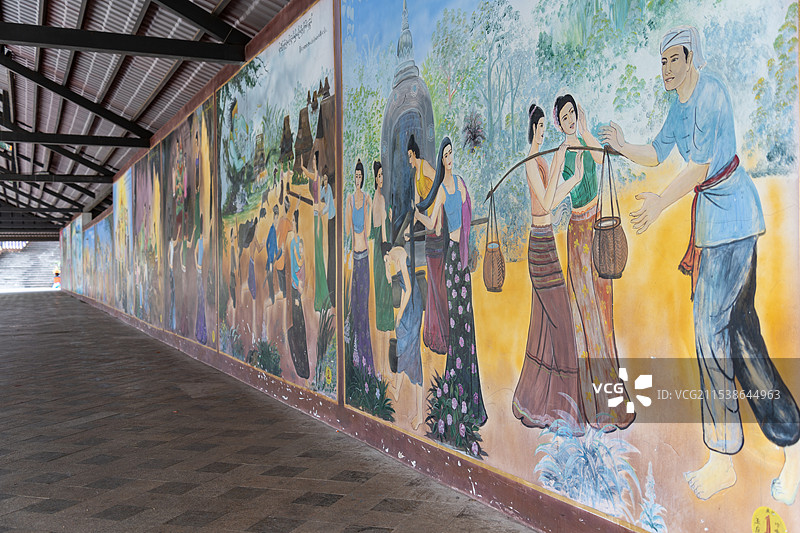 壁画描绘傣族传统生活图片素材