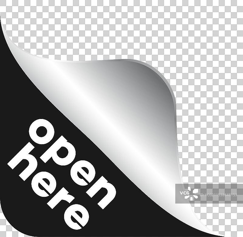 黑色“在此打开”贴纸图片素材