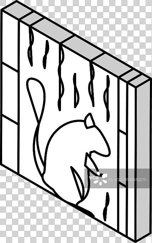 墙壁中棉花里的老鼠等距图标图片素材