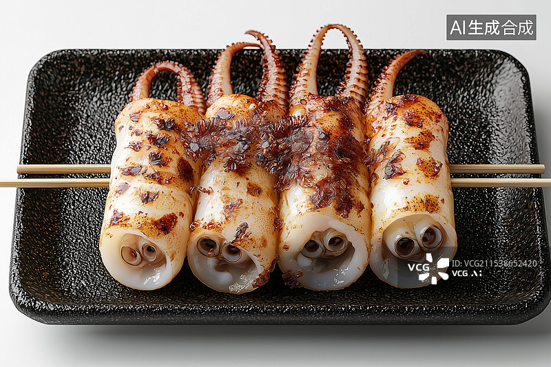 【AI数字艺术】新春元素美食辽宁大连铁板烤鱿鱼图片素材
