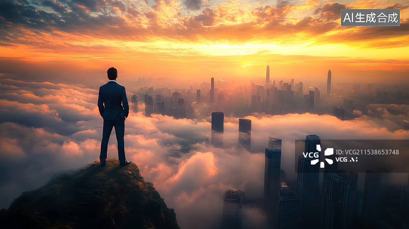 【AI数字艺术】成功人士高瞻远瞩图片素材