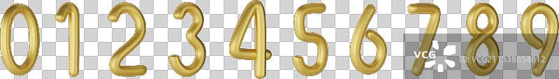 明亮的球形金色数字0到9的组合图片素材