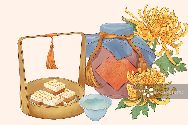 重阳节水彩手绘插画图片素材