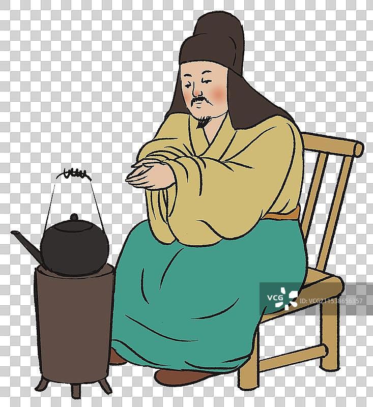 中国风新中式古风古典传统文化古装古人古代古时候历史文化传统国学经典冬天冬季寒冷烤火围炉煮茶取暖插画图片素材