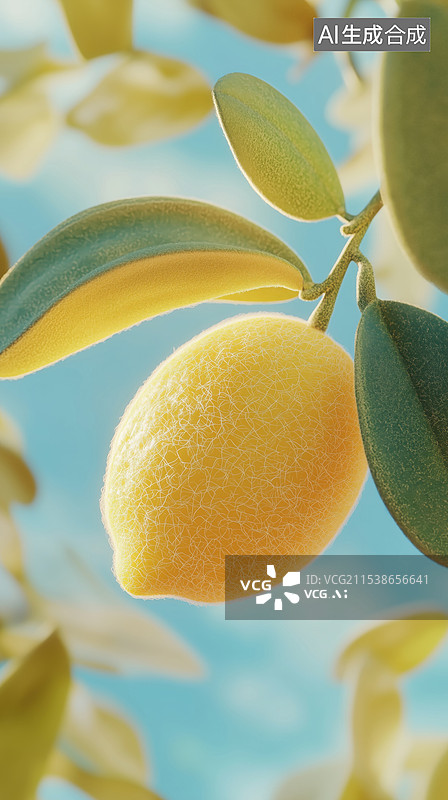 【AI数字艺术】毛绒平面明亮可爱糖果色羊毛毡柠檬3D卡通立体插画图片素材