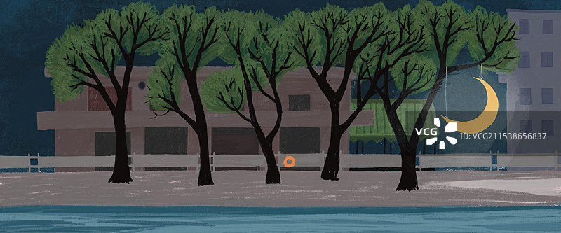 插画：河边的弯月图片素材