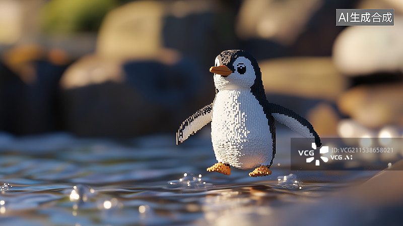 【AI数字艺术】可爱的企鹅超现实像素图图片素材