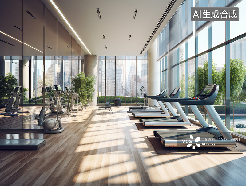 【AI数字艺术】城市高层健身房日出景色图片素材