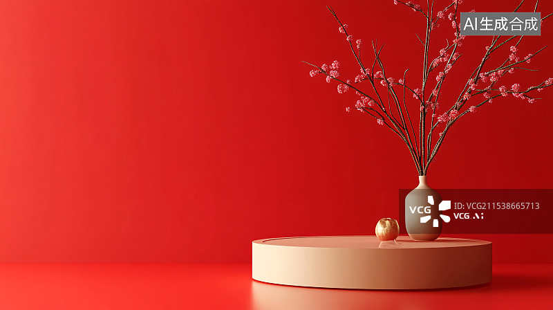 【AI数字艺术】3D渲染春节氛围产品展示台图片素材
