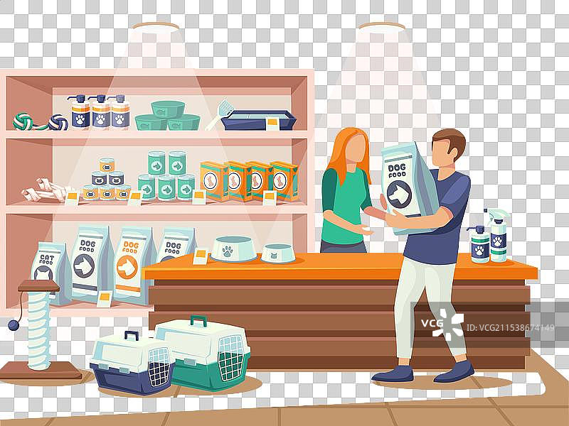 顾客在宠物店购买大袋宠物食品图片素材