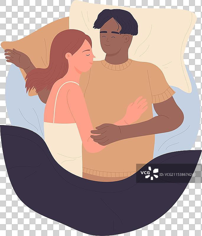 俯视一对情侣在床上睡觉图片素材