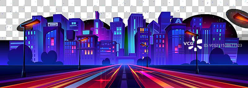 夜晚城市高速公路上的交通速度效果图片素材