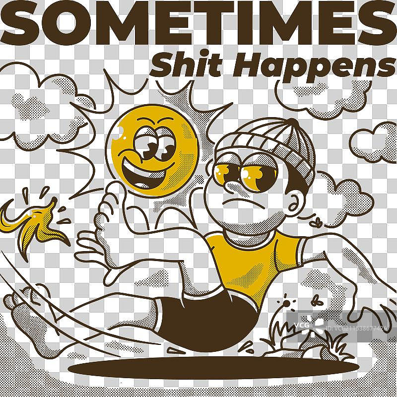 有时候事情就是这样，复古风格的男孩摔倒了图片素材