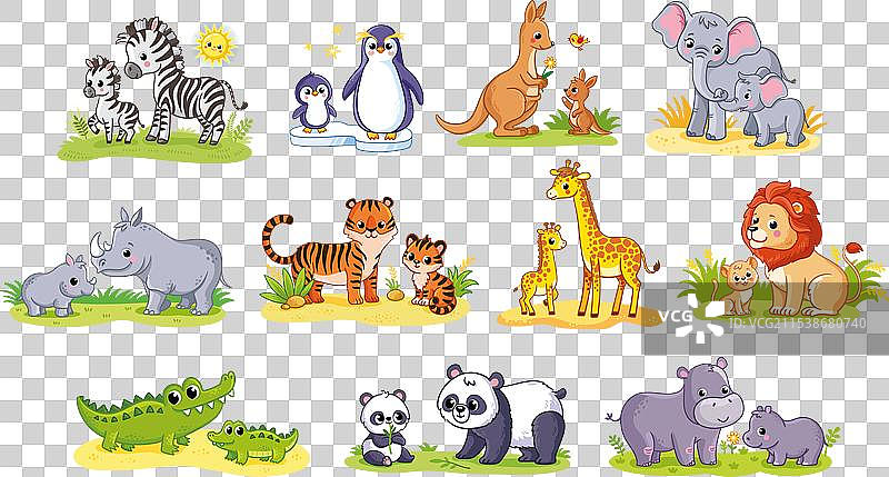 妈妈和宝宝动物：大象、斑马、狮子图片素材