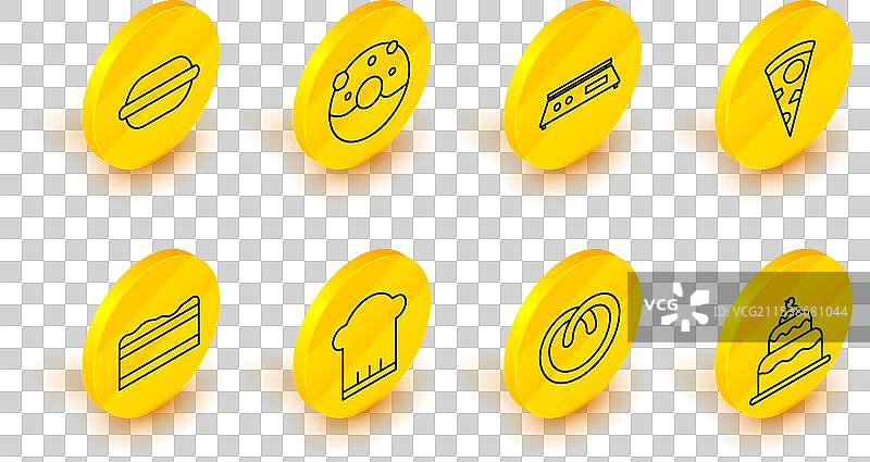 设置线条蛋糕椒盐卷饼厨师帽布朗尼巧克力图片素材