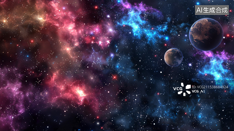 【AI数字艺术】宇宙中的星云与行星组合场景图片素材