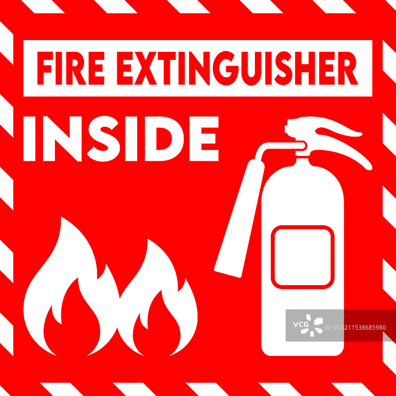 灭火器标志：如遇火灾，请打破玻璃图片素材