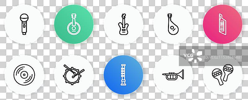 设置线条长笛、电子琴、黑胶唱片、小号和班杜拉图片素材