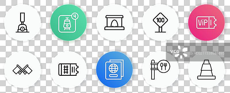 设置行李护照火车票旗帜咖啡馆和图片素材