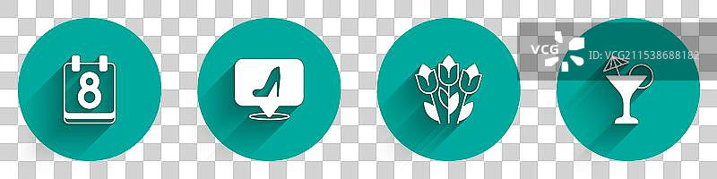 设置日历，包含3月8日、女性鞋子、花朵和郁金香图片素材