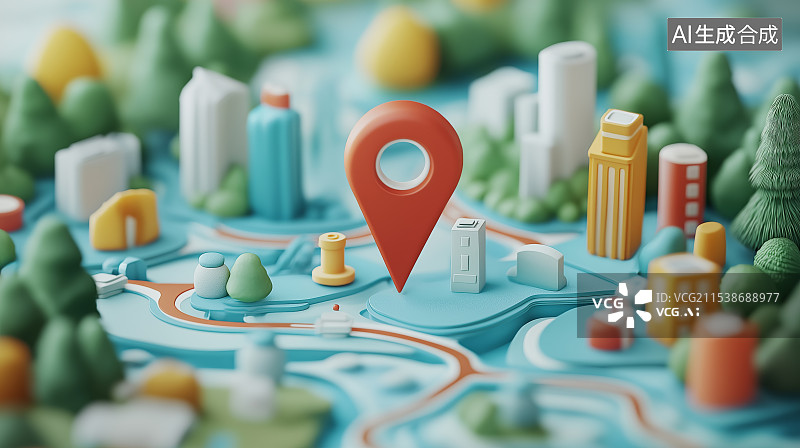 【AI数字艺术】插画风格的地图定位图片素材