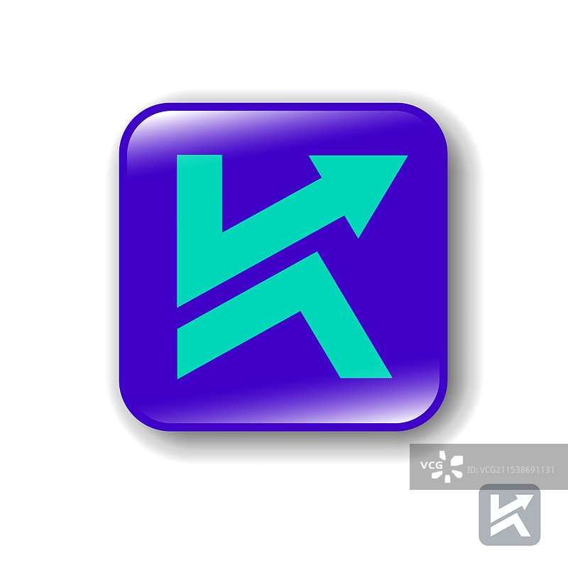 蓝色应用按钮的K字母标志、单字母组合和箭头图片素材