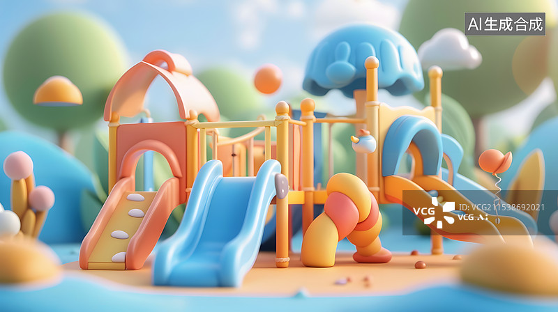 【AI数字艺术】梦幻卡通游乐场滑梯图片素材