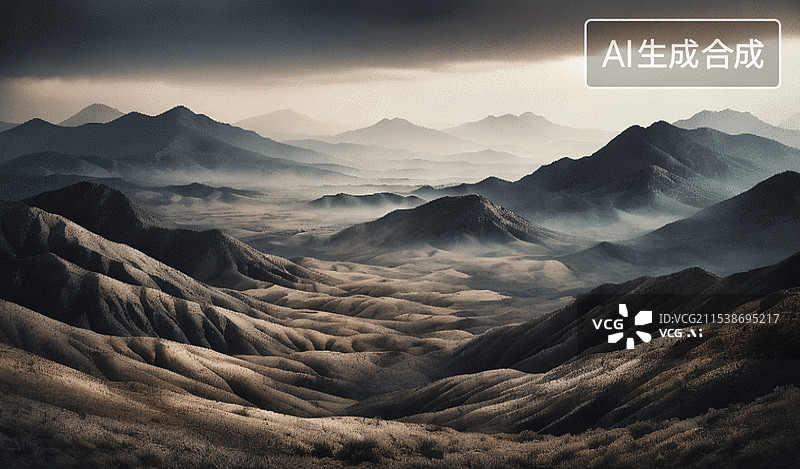 【AI数字艺术】迷雾山脉图片素材