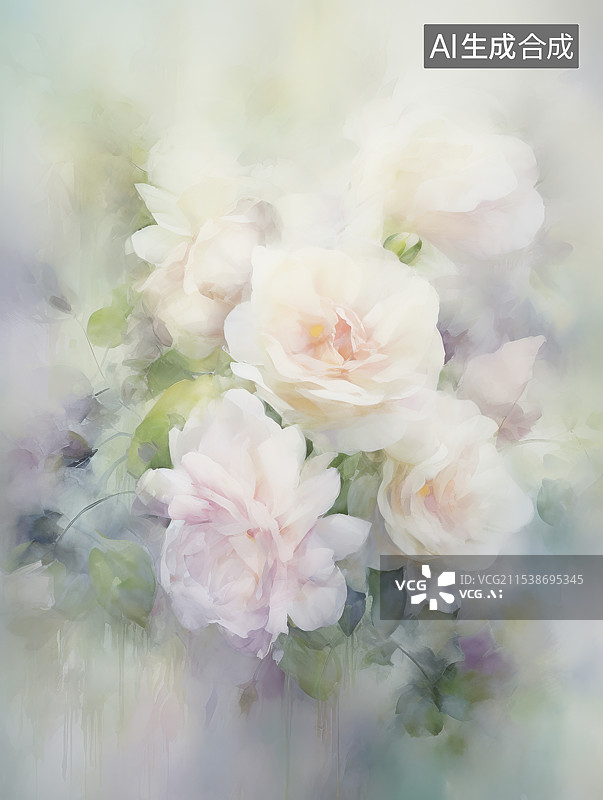 【AI数字艺术】温柔淡雅的玫瑰水彩画图片素材