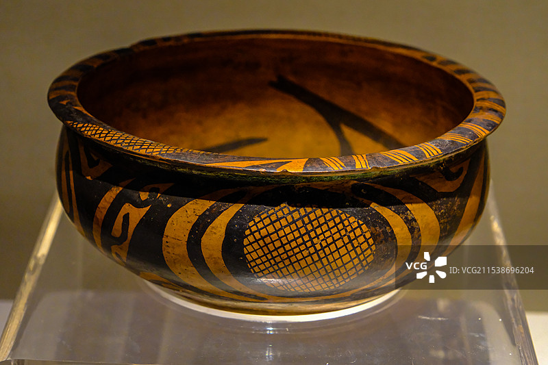 中国甘肃兰州，甘肃省博物馆，甘肃彩陶，马家窑文化彩陶，新时期时代，马家窑类型，半山类型，马厂类型，图片素材