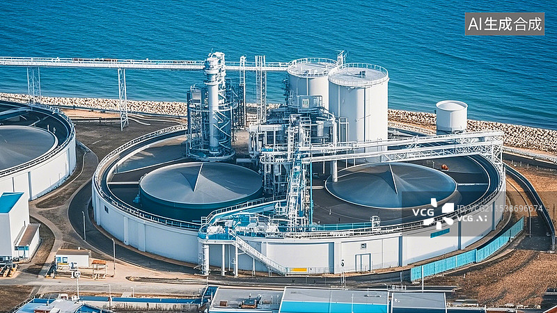 【AI数字艺术】海边化工厂航拍图片素材