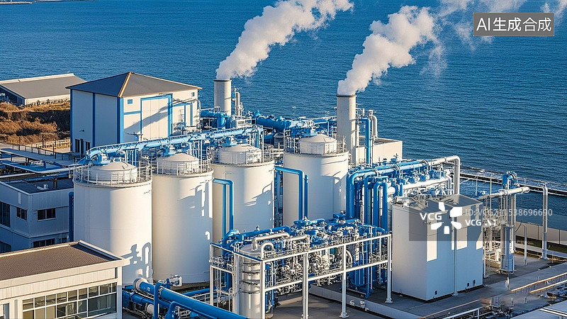 【AI数字艺术】海边化工厂航拍图片素材