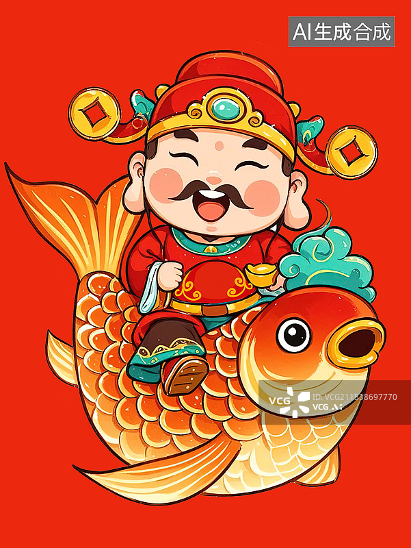【AI数字艺术】财神锦鲤发财好运图片素材