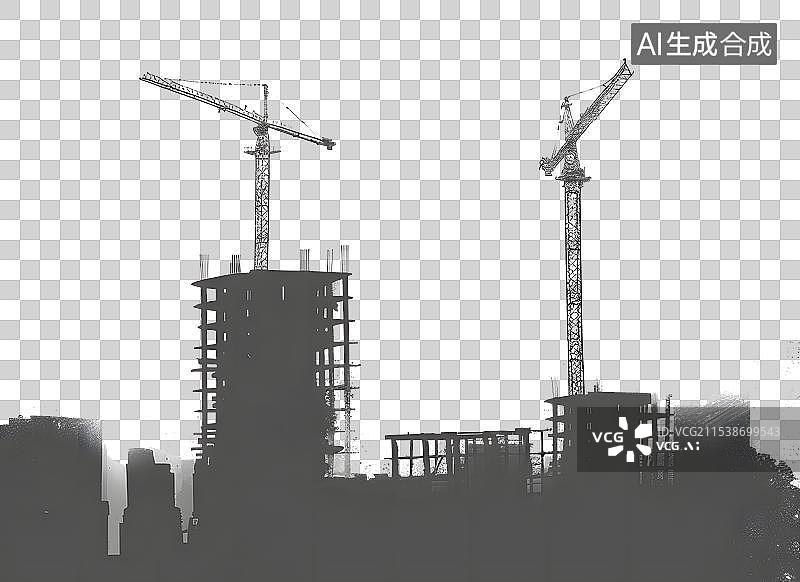 【AI数字艺术】城市正在建设中的高楼大厦剪影 房地产 起重机图片素材