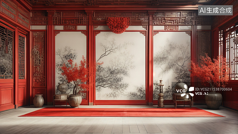 【AI数字艺术】中式红木厅堂图片素材
