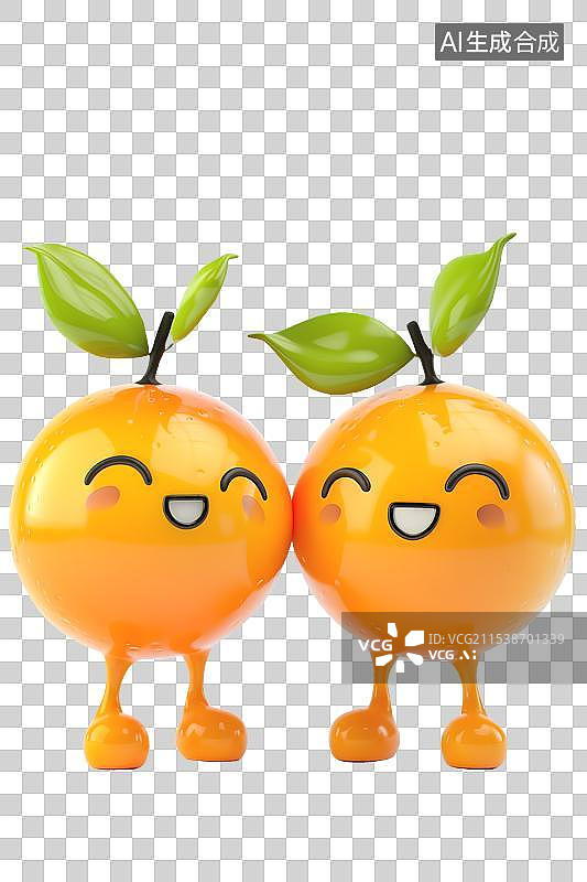 【AI数字艺术】一对3D立体可爱橘子图片素材