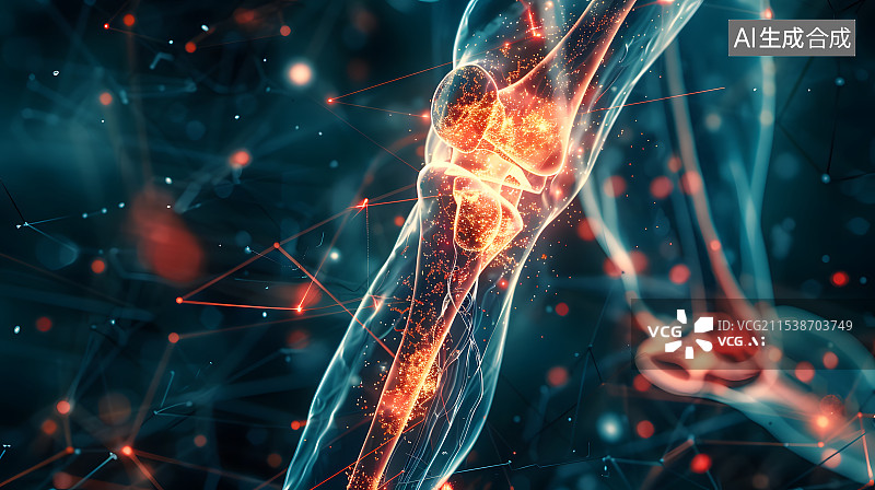 【AI数字艺术】人体骨骼 膝关节膝盖疼痛概念插画图片素材