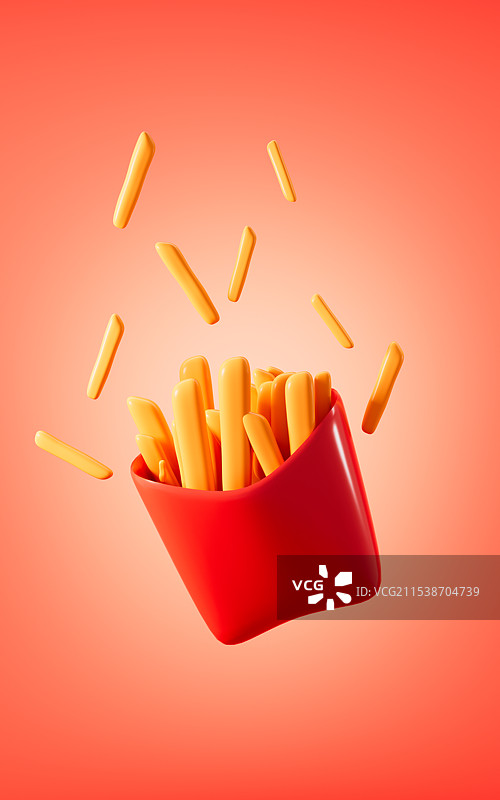 卡通袋装油炸薯条3D渲染图片素材