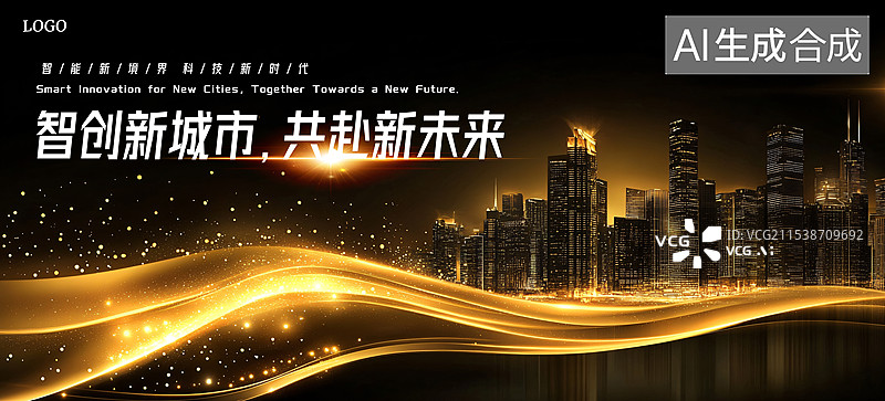 【AI数字艺术】城市主题会议，智慧城市建设，活动背板图片素材