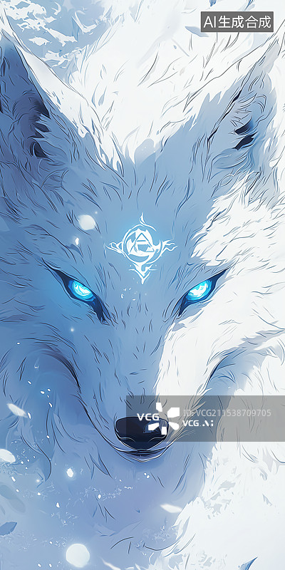 【AI数字艺术】冰蓝圣狼插画图片素材